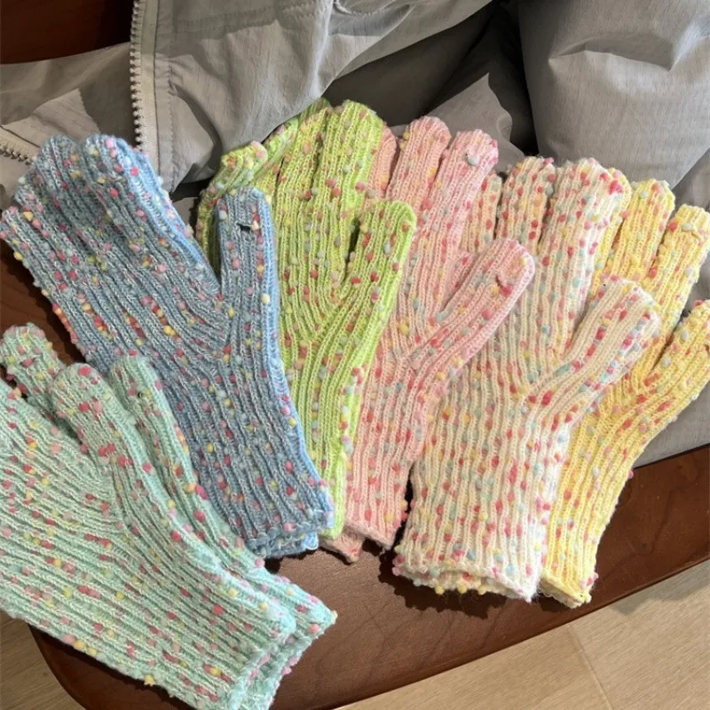 Rainbow Color Cute Sweety Women's Winter Knitted Gloves Touchscreen Design Keep Warm Stretchy Driving Cycling Trendy Distinctive