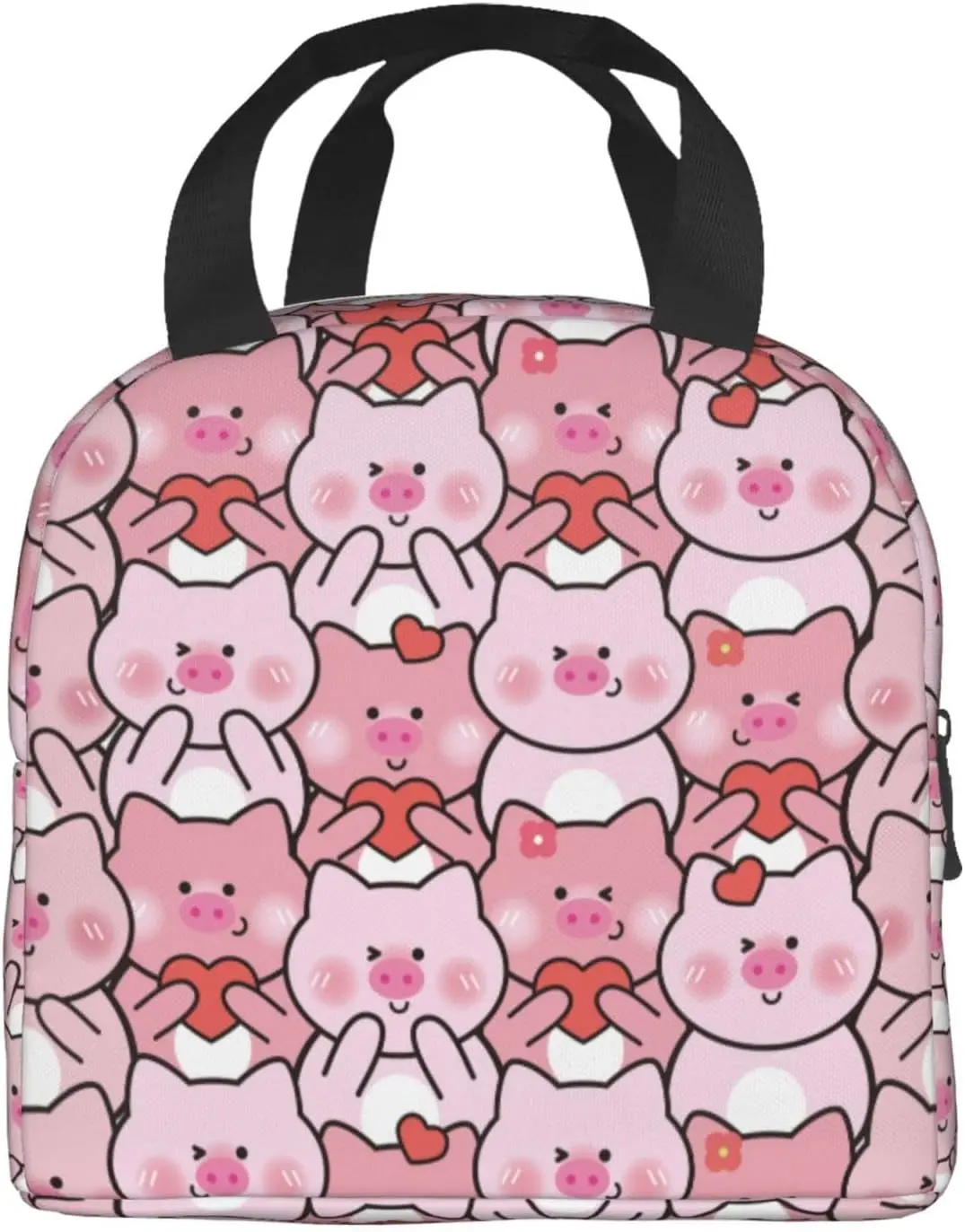 Cute Pink Pig Lunch Bag Reusable Zipper Closure Leakproof Insulated Lunch Box Cooler Tote Bag Food Container Snack Bag