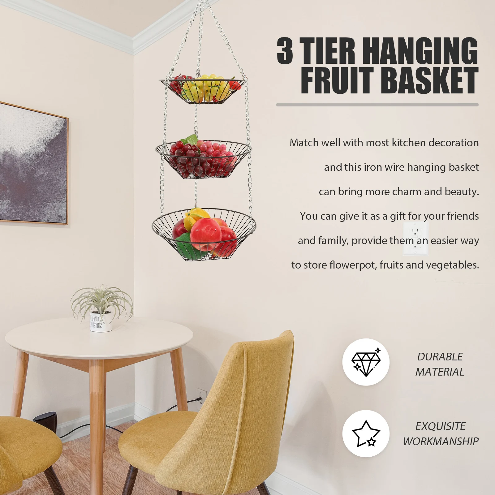 

Three-layer Hanging Basket Fruit Fruits Tier Wall Mount Kitchen Multifunction Baskets Produce