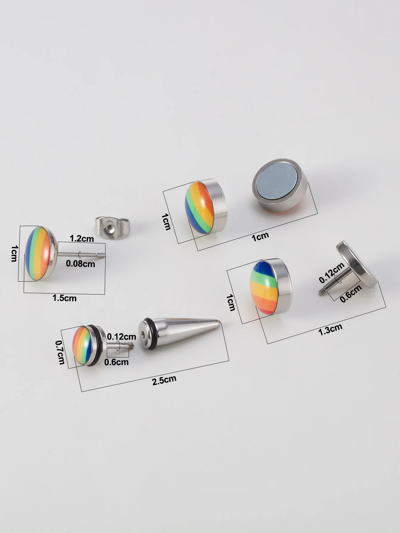 Guemcal 1 Pack New Rainbow Gay Titanium Steel Stud Earrings Cool Handsome Quality Simple Unisex Neutral Earrings