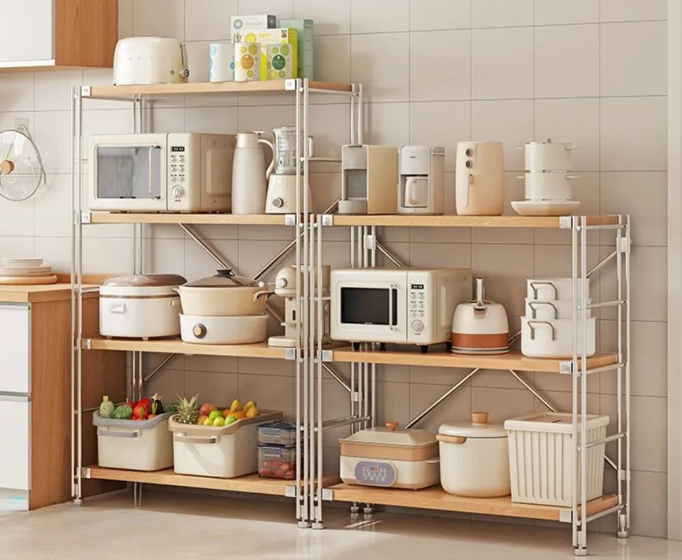 Storage rack on the ground, multi-layer fence, minimalist kitchen storage, microwave oven book storage rack