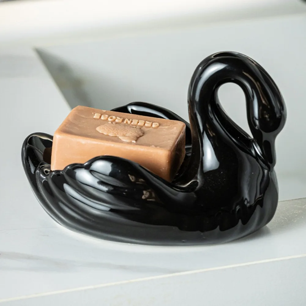 Swan Ceramic Soap Dish Drainable Soap Box Creative Animal Shape Soap Holder Bathroom Sink Decor Storage Bathroom Accessories