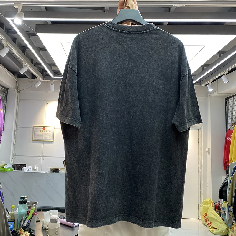 Retro Washed Faded Loose Summer Casual Short Sleeve T-Shirt  Foaming Letters Spray Ink T-Shirt Youth Trendy round Neck