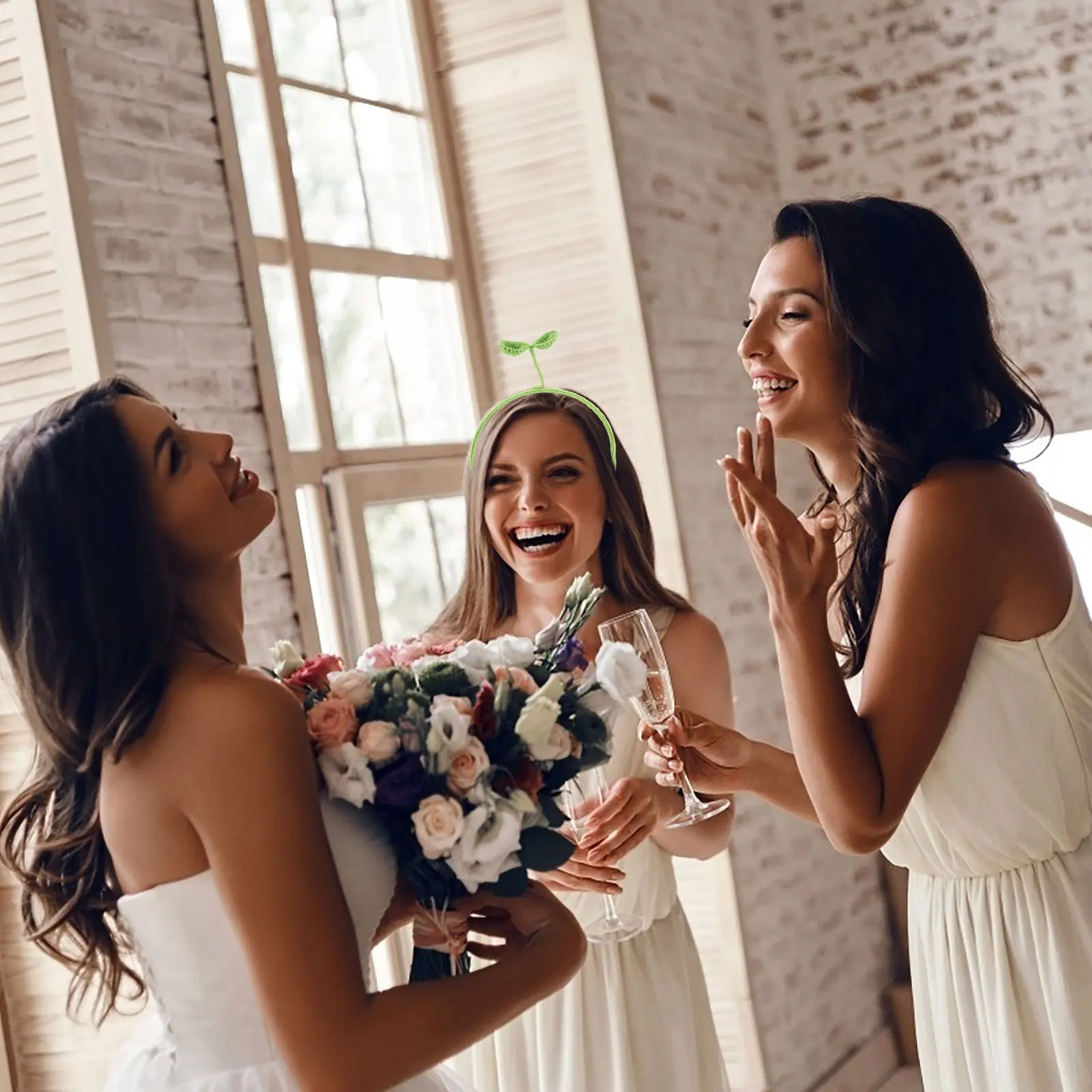 

Green Bean Sprout Crochet Headband Elastic Fit Knitted Yarn Hair Accessories for Weddings Parties Special Occasion Style