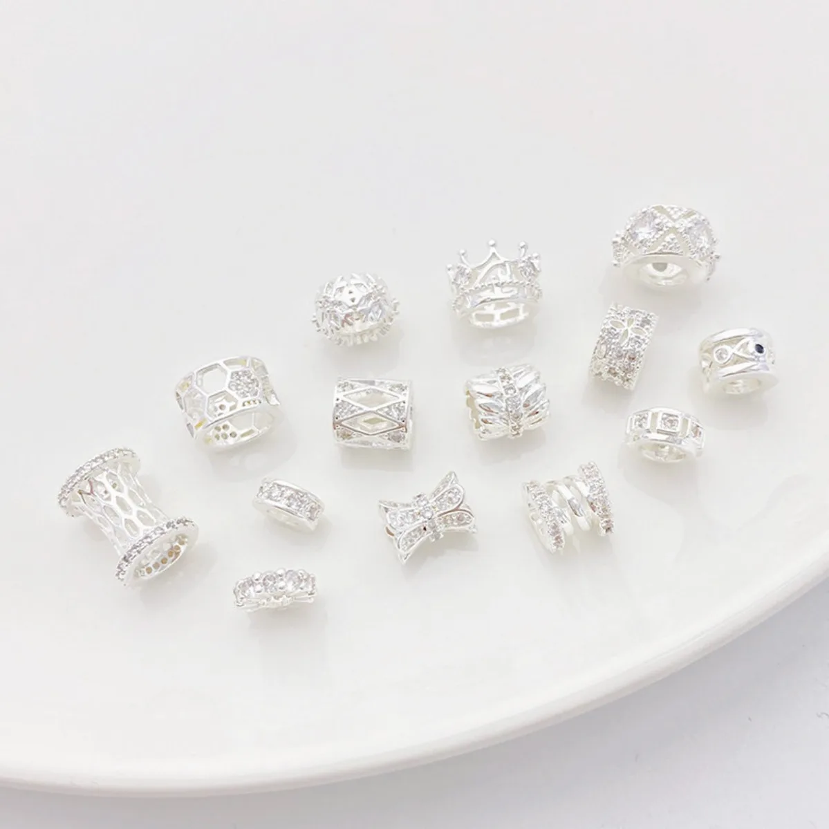 Thick Silver Plated Strong Color Retention Crown Honeycomb Flower Basket Barrel Loose Spacer Beads DIY Bracelet Necklace Finding