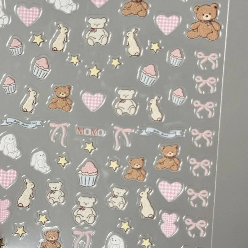 1pc Kawaii Bunny Bear Stickers 5D Embossed Bow Ribbon Decals for IPad Laptop Phone Case Scrapbook DIY Decoration