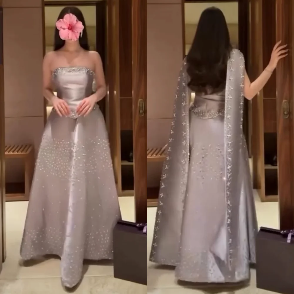 

Customized Matching Pleat Sequined Pattern A-line Strapless Long Dresses Bespoke Occasion Celebrity Exquisite