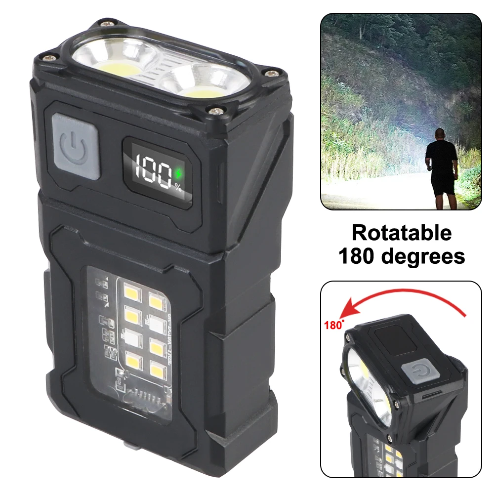 Portable Multifunctional USB Rechargeable Hiking Camping Working Adjustable Angle Flashlight Emergency Light Side Lamp