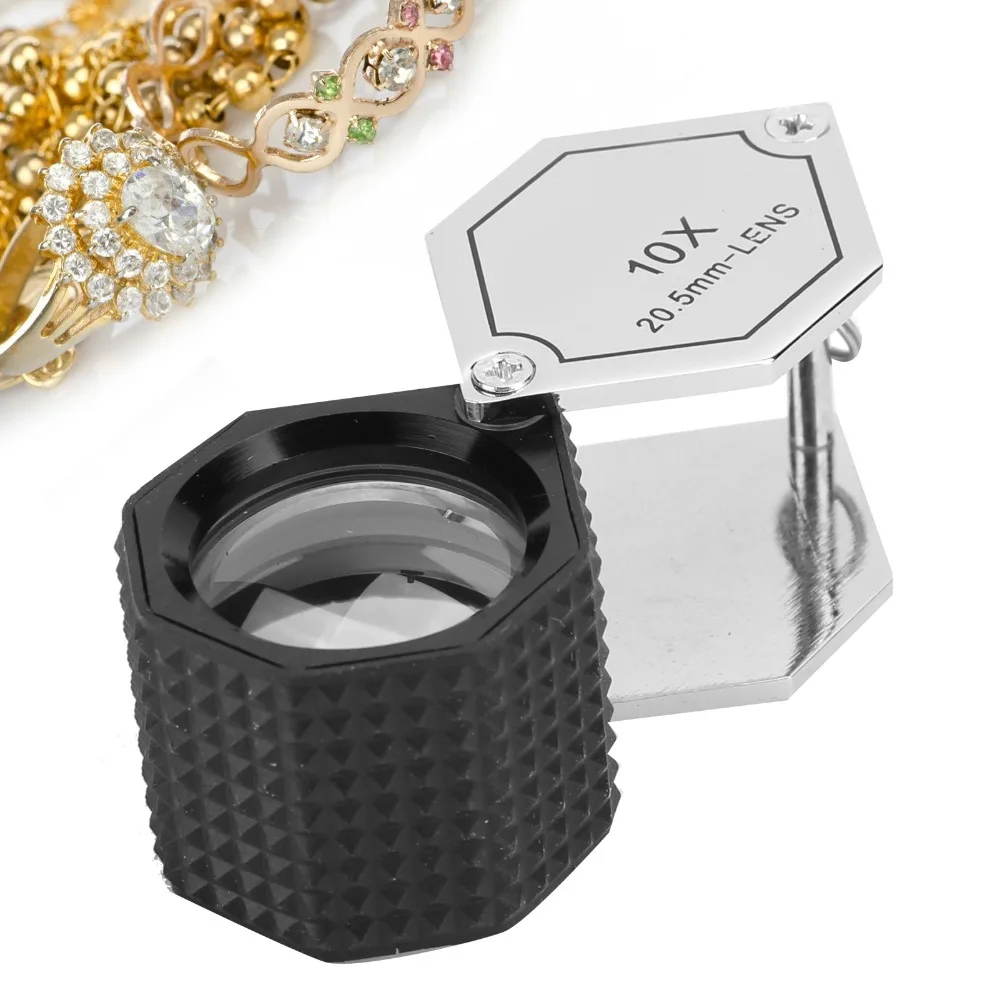 

10x Magnification Jewelry Loupe 20.5mm Lens Triplet Lens 10X Magnifier Metal Foldable Pocket Size Magnifying Glass