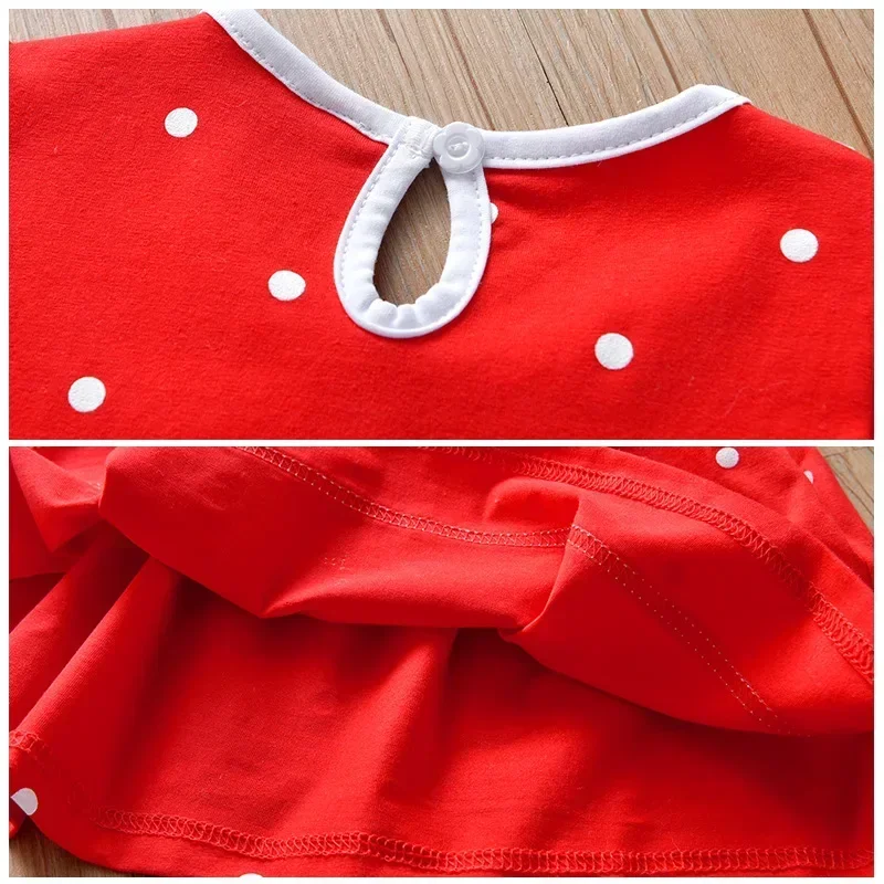 Girls Dress Summer Children Round Collar Dots Short-sleeve Dresses Kids Girl Red Princess Dress Cotton Casual Clothing