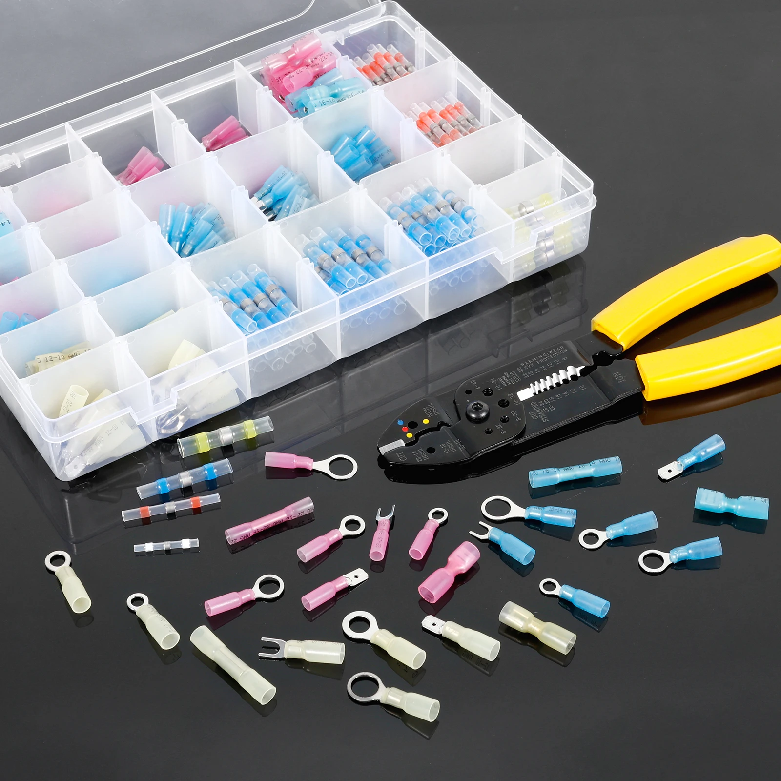 

501Pcs Brass Heat Shrink Wire Connector Waterproof Electrical Wire Crimp Terminal with Crimping Pliers Insulated for Car Home