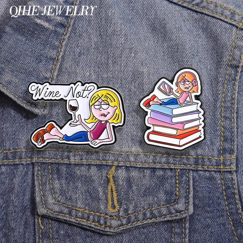 Comedia TV Drama Bookish Lizzie Broche Esmalte Pins Anime Girl Wine No? Broches solapa sombrero insignia joyería de moda regalo para amigos