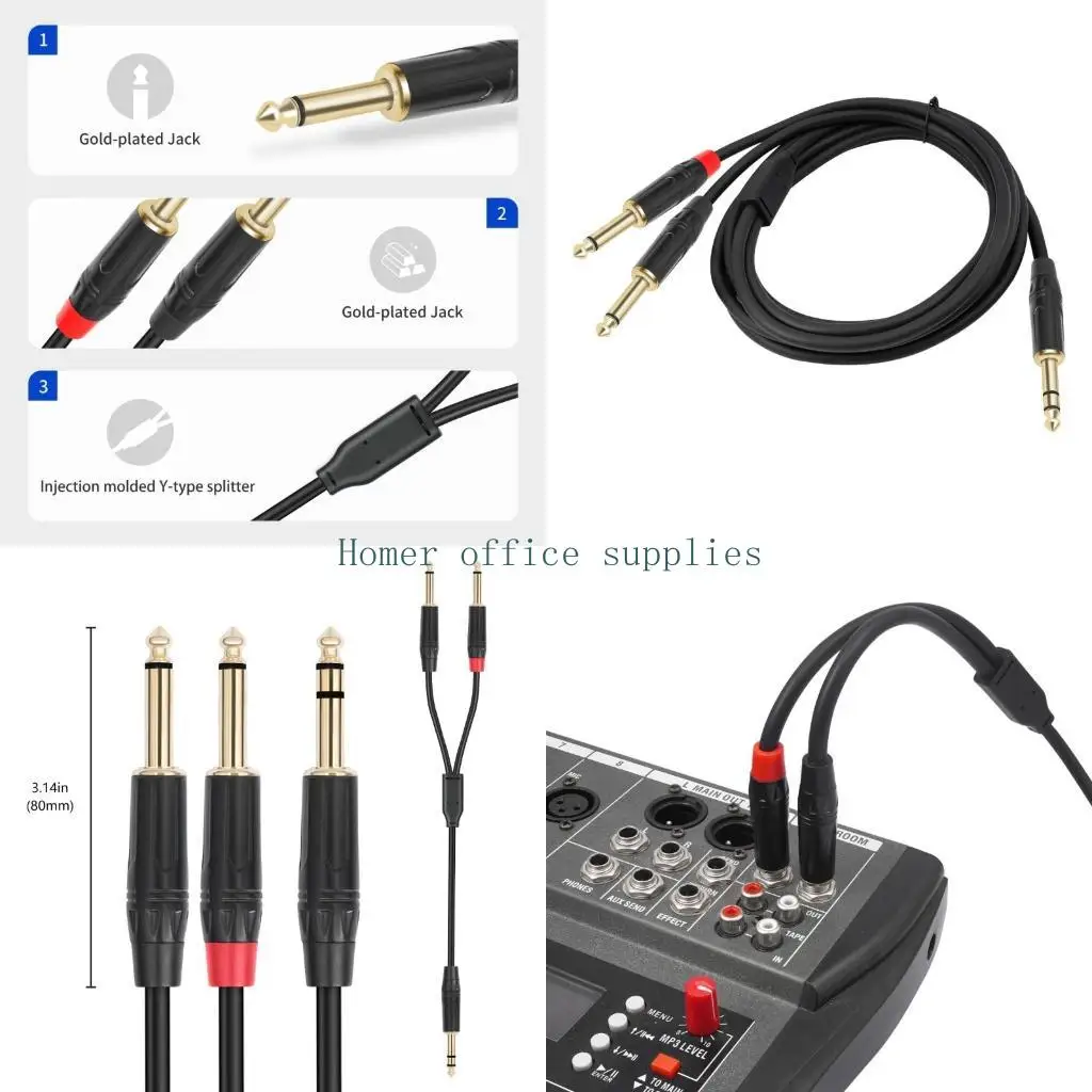 

K43B Professional Insert Cable 1/4inch TRS to Two 1/4inch for Sound Equipment