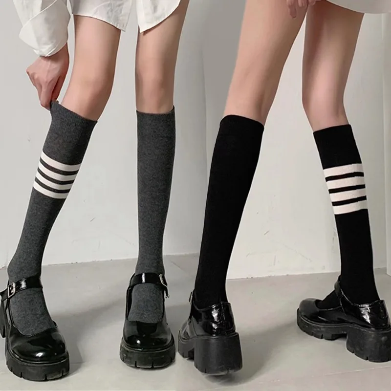

Fashion Striped Knee High Socks for Women Girls Kawaii Cute Sexy Lolita Long Tube White Sport Knitted Leg Sockings Accessories