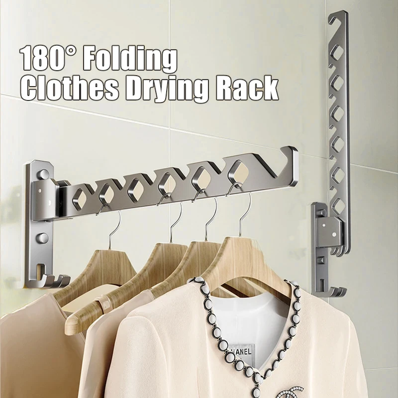 180° Adjustable Clothes Drying Hanger Wall Mounted Aluminum Alloy Clothes Stand Foldable Space Saving Organizer Rack