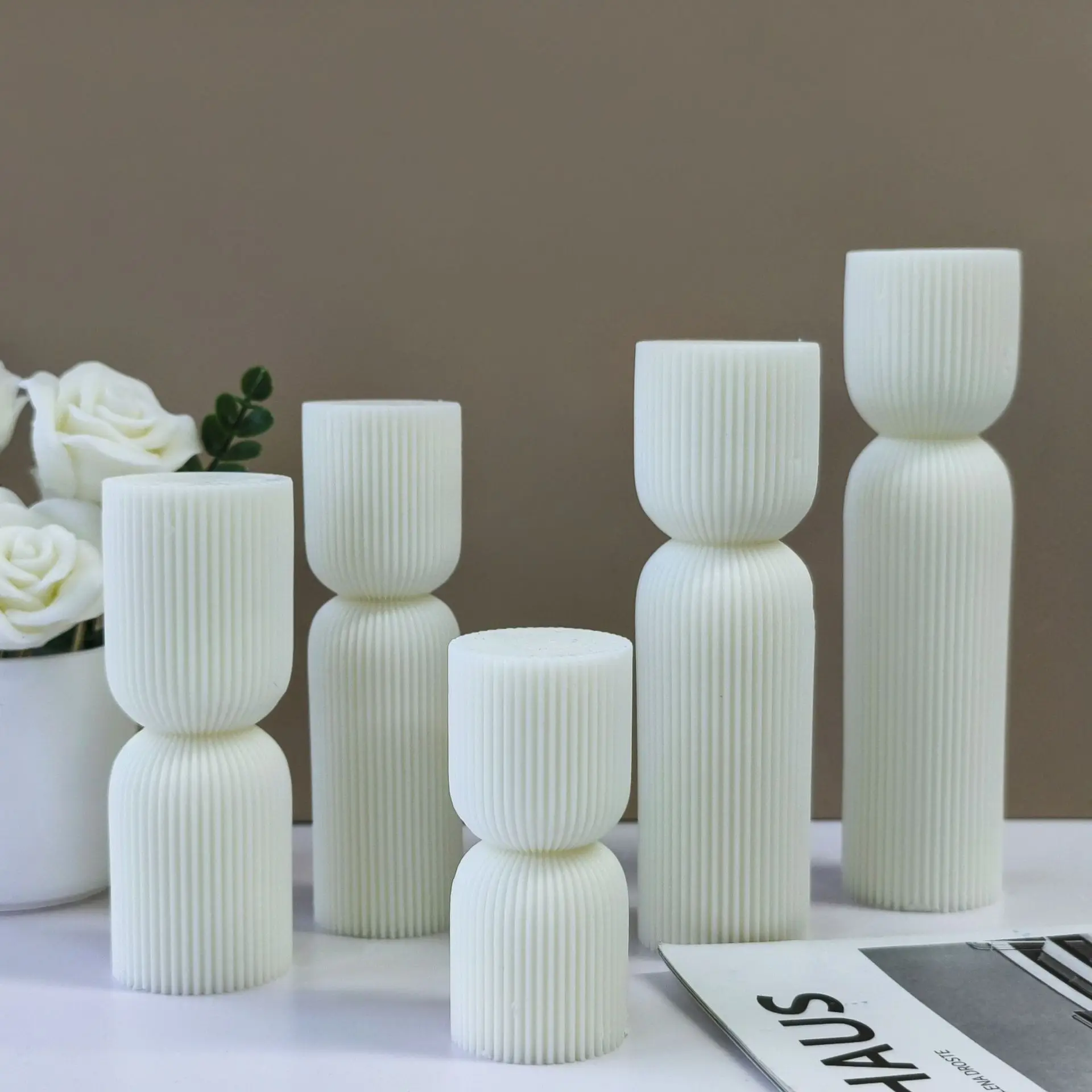 DIY Geometric Pillar Silicone Mold Striped Cylinder Aroma Candle Plaster Ornaments Mould Handmade Church Candles Making