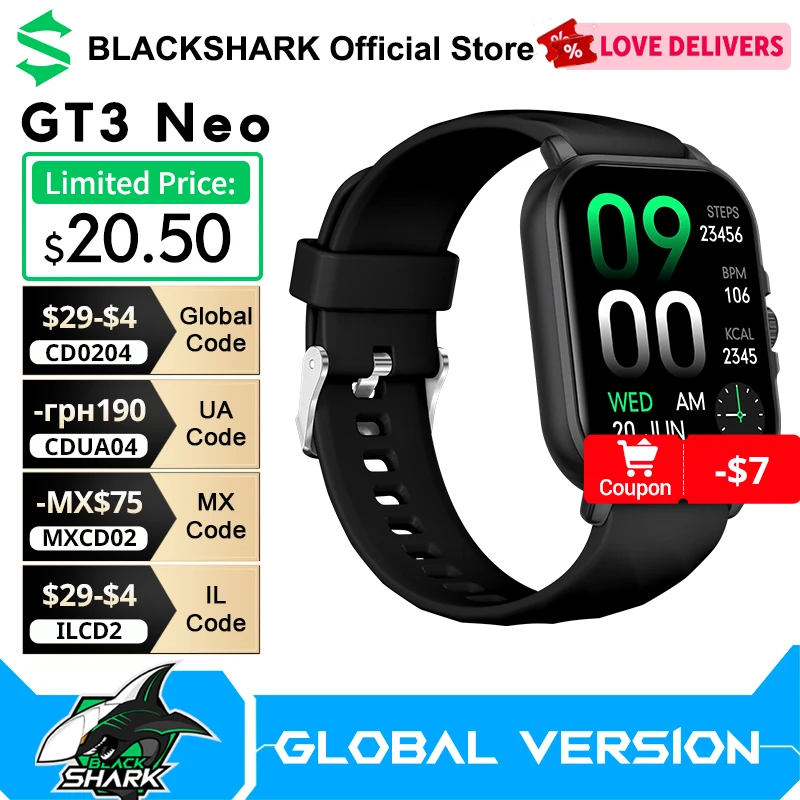 New Blackshark GT3 NEO Smart Watch 2.01'' TFT Display 7 Days Battery Life 100+ Sport Modes AI Voice Assistant men's watch