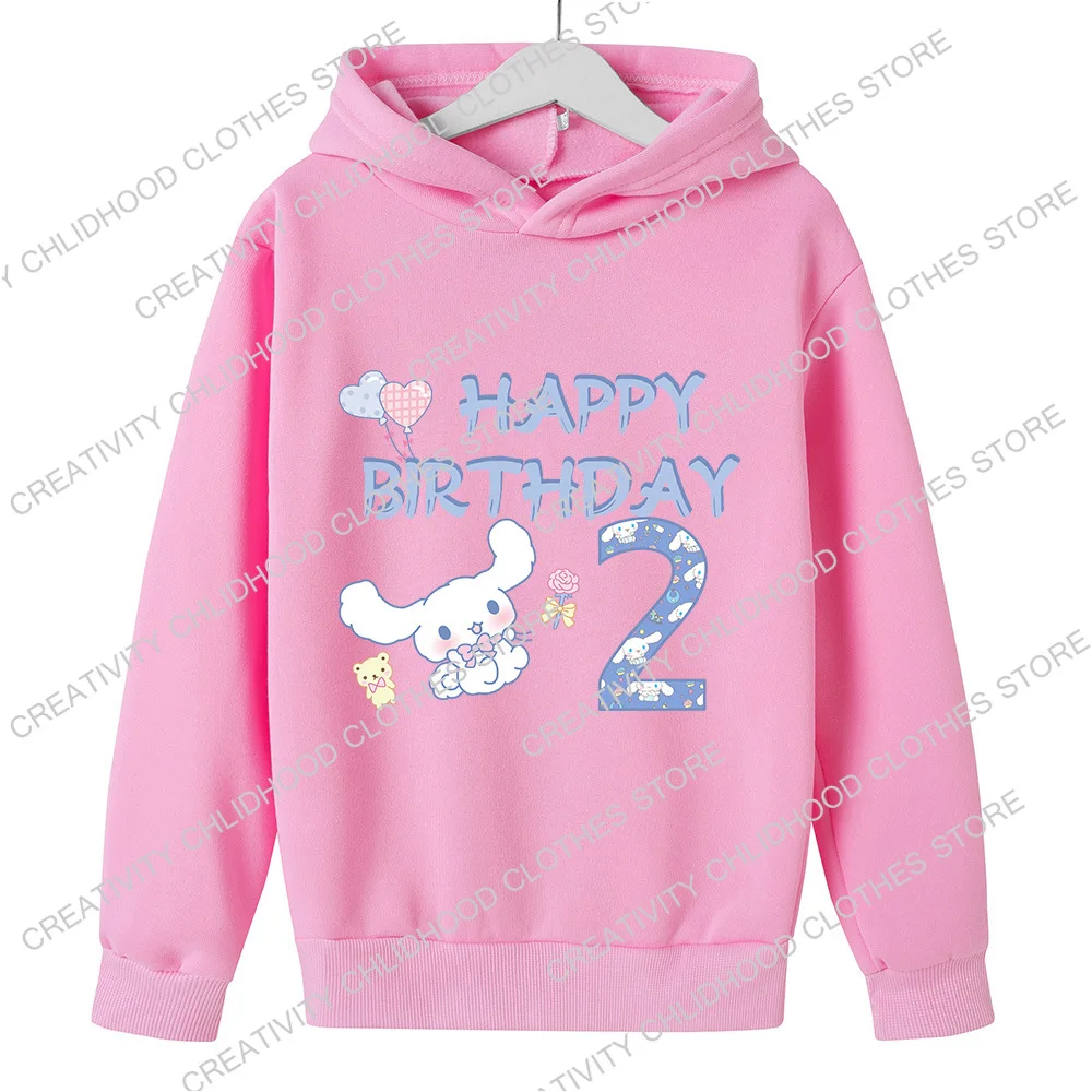 Cinnamoroll Children Hoodies Birthday Number 1-14 Sweatshirts Girls Clothes Kawaii Pullover Anime Cartoons Boy Kids Casual Tops