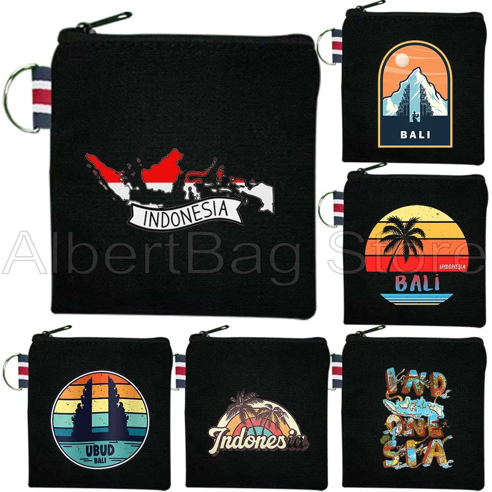 

Ubud Bali Indonesia Flag Map Balinese Beach Gifts Canvas Coin Purse Bag Small Square Key Makeup Storage Card Bag Wallet Pouch