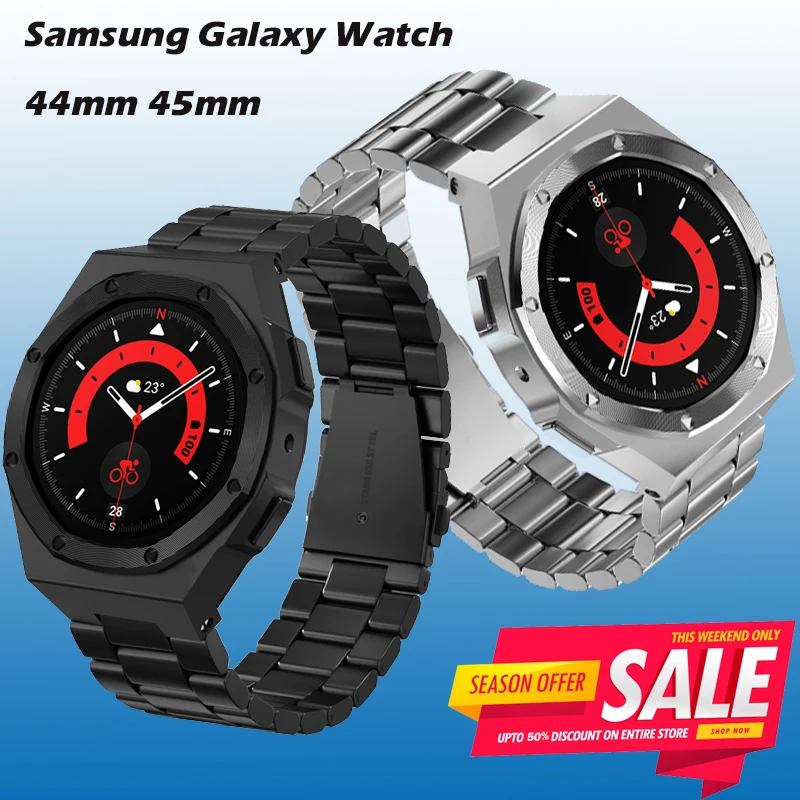 

Metal Case Stainless Steel Strap For Samsung Galaxy Watch 4/5 44mm Modification Kits Galaxy Watch 5Pro 45mm Watch Accessories