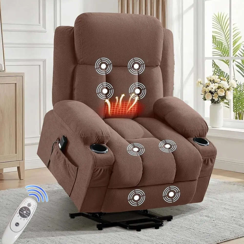 

Oversized Electric Recliner with Vibration Massage, Lumbar Heat, Cup Holder & USB Port for Living Room