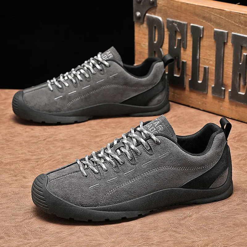 

Classic Gray Trekking Shoes Men Outdoor Non-slip Men's Hiking Shoes Comfortable Suede Leather Climbing Shoes Man Walking Shoes