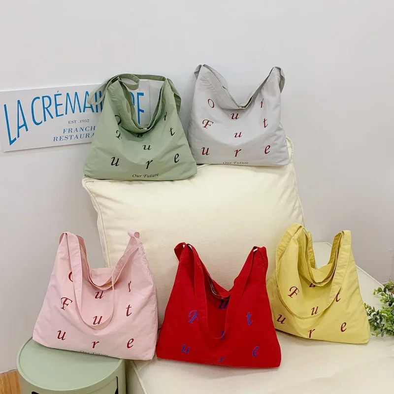 

Fashion Casual Letter Shoulder Bag Small Fresh Style Solid Color Tote Bag Shopping Lightweight Cute Girls Shoulder Bag