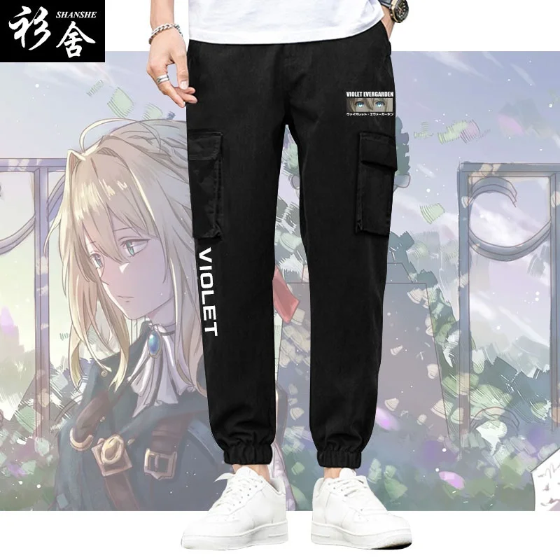 

Casual Workwear Pants ex Long Trousers Violet Evergarden Anime Sle Women's Faion Cotton Geometric Pattern mid Waist