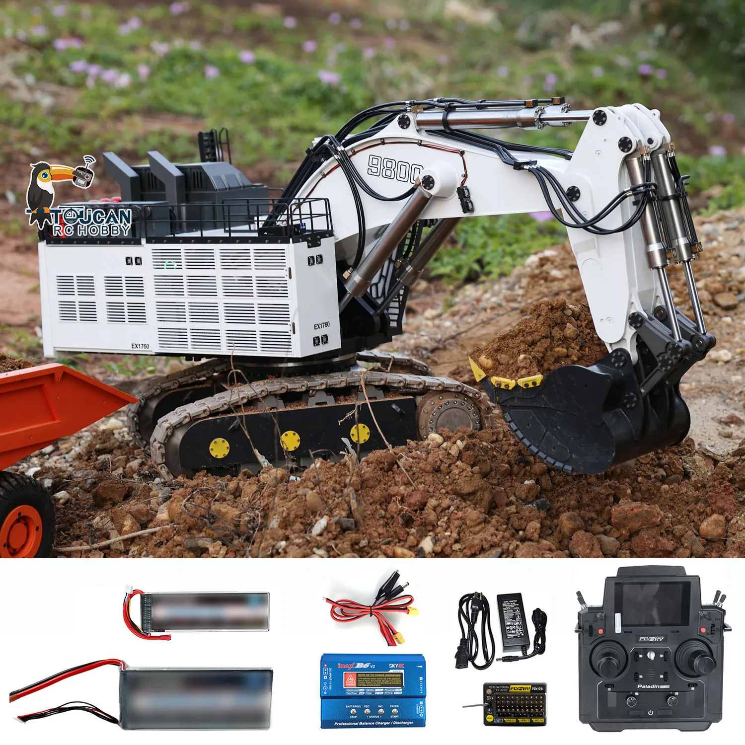 1/25 R9800 Heavy RC Hydraulic Excavators Metal Double Pump RTR PL18EVlite Radio Control Trucks Digger Light Motor Model