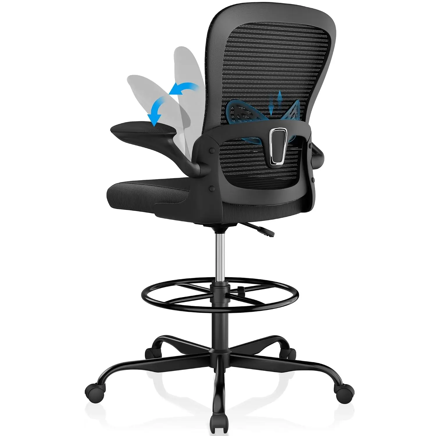Ergonomic Drafting Chair Tall Mesh Office Chair With Flip-up Armrest Extended Height Standing Desk Executive, Customized