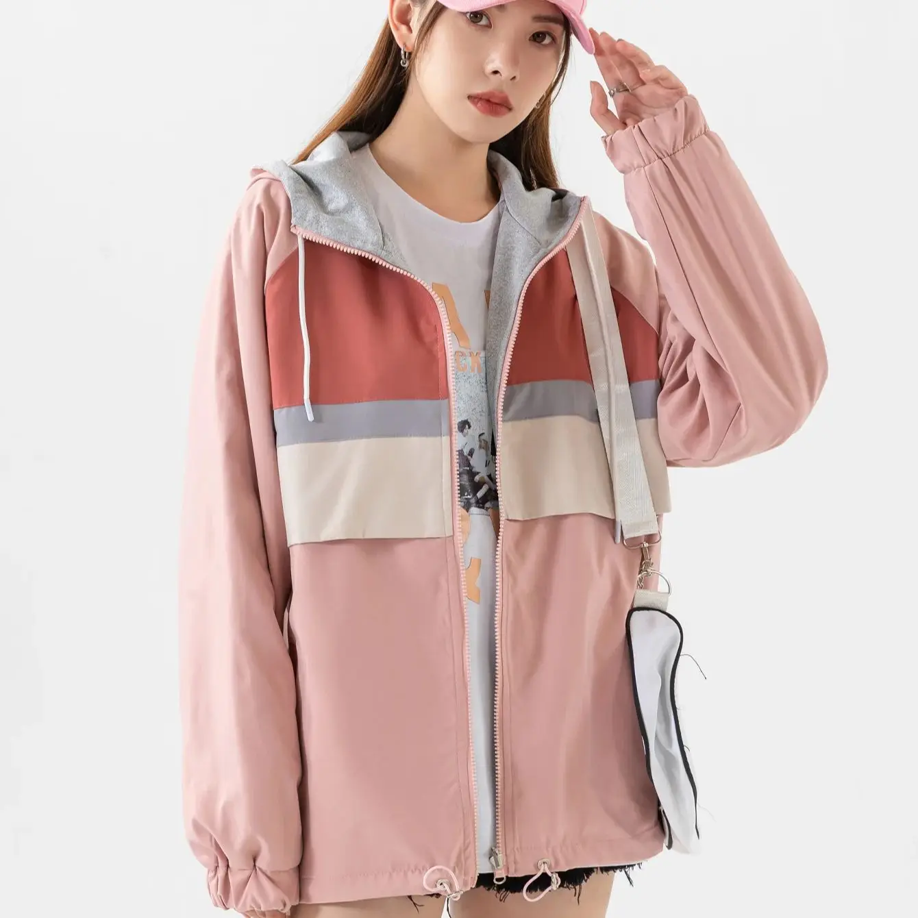 

Женская двусторонняя куртка, легкая уличная ветровка с капюшоном и карманами для путешествий, треккинга, кемпинга