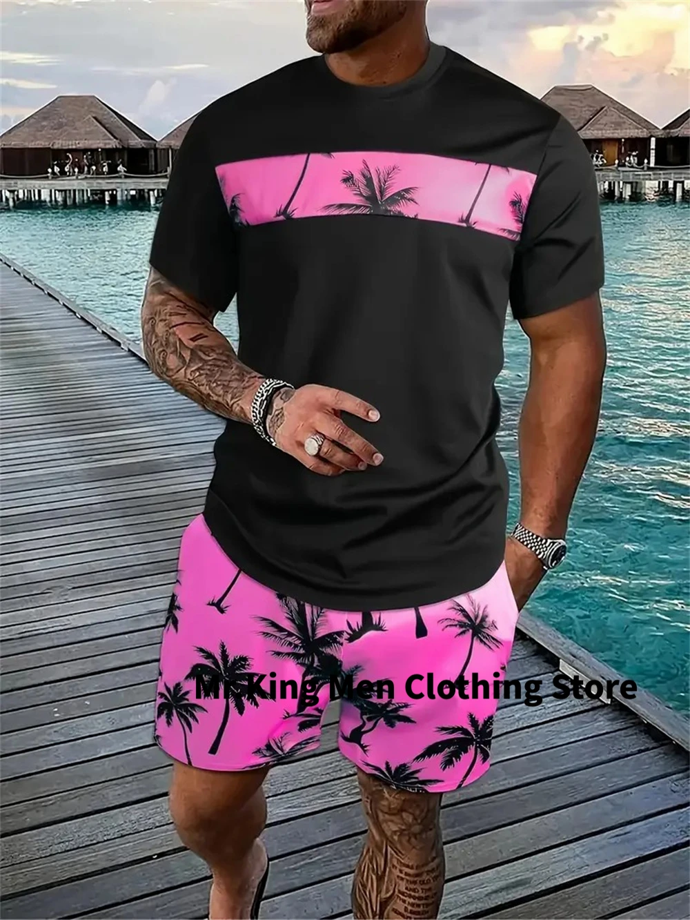 

Hawaii Beach 3D Print Summer Men's T Shirt Suit Sportswear Men's Short Sleeve Shorts Suit Fashion Casual Tracksuit 2-piece Sets