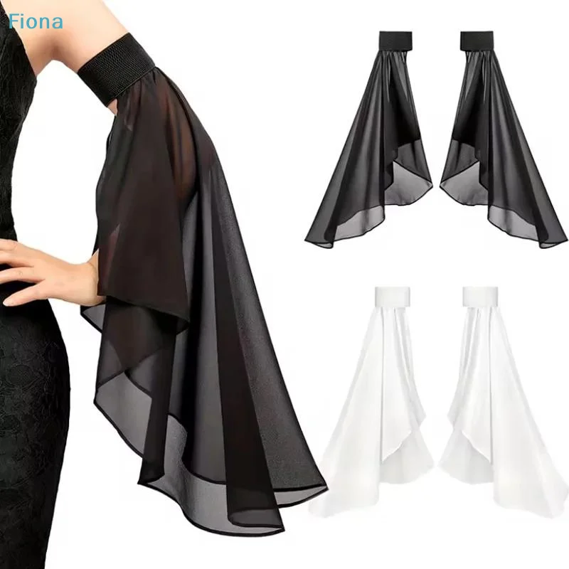 

☭Chiffon Women Long Detachable Bell Sleeves,Simple Decorative Tulle Sheer Arm Warmers For Wedding Or Daily Wear Accessories