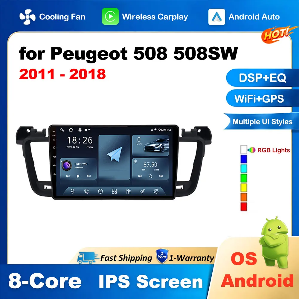 

Android CarPlay Auto for Peugeot 508 508SW 2011 - 2018 Car Radio Multimedia Navigation GPS BT Head Unit Stereo No 2 Din DVD