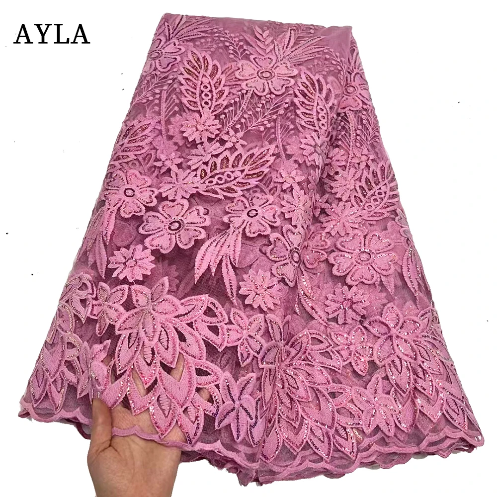 Africa Lace Fabric High Quality 2024 Sequins Net Tulle Nigerian Fabrics Materials For Clothes Lace Fabric 5 Yards Wedding Dress