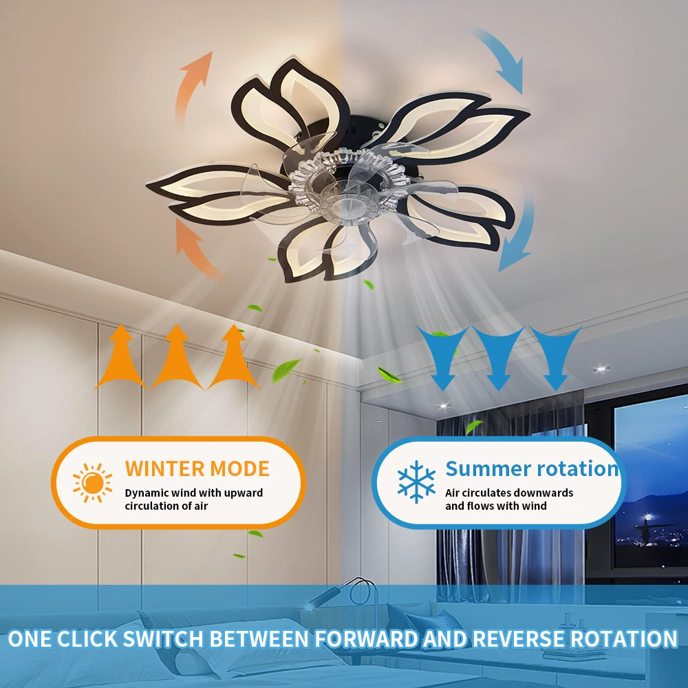 Modern minimalist high wind ceiling fan light with built-in remote control suitable for living room dining room fan light