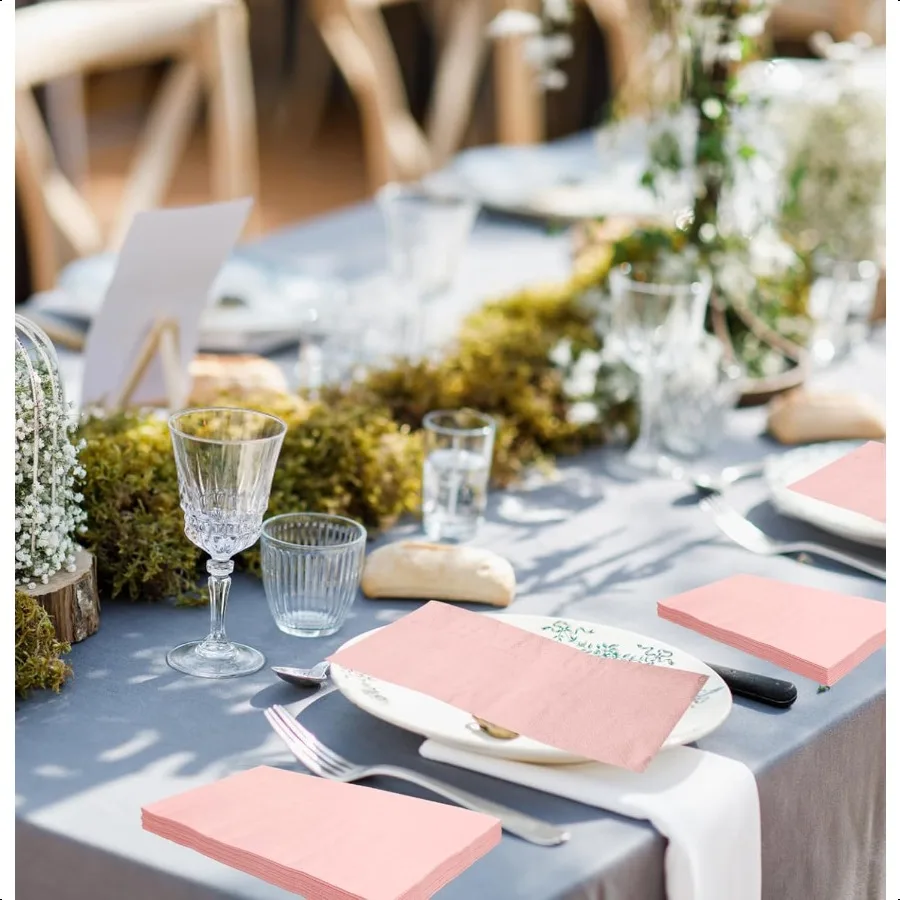 50 piezas de servilletas de papel de color rosa claro de 3 capas, toallas para invitados de 13x15,7 pulgadas, toallas de mano de papel para baño, cocina, boda