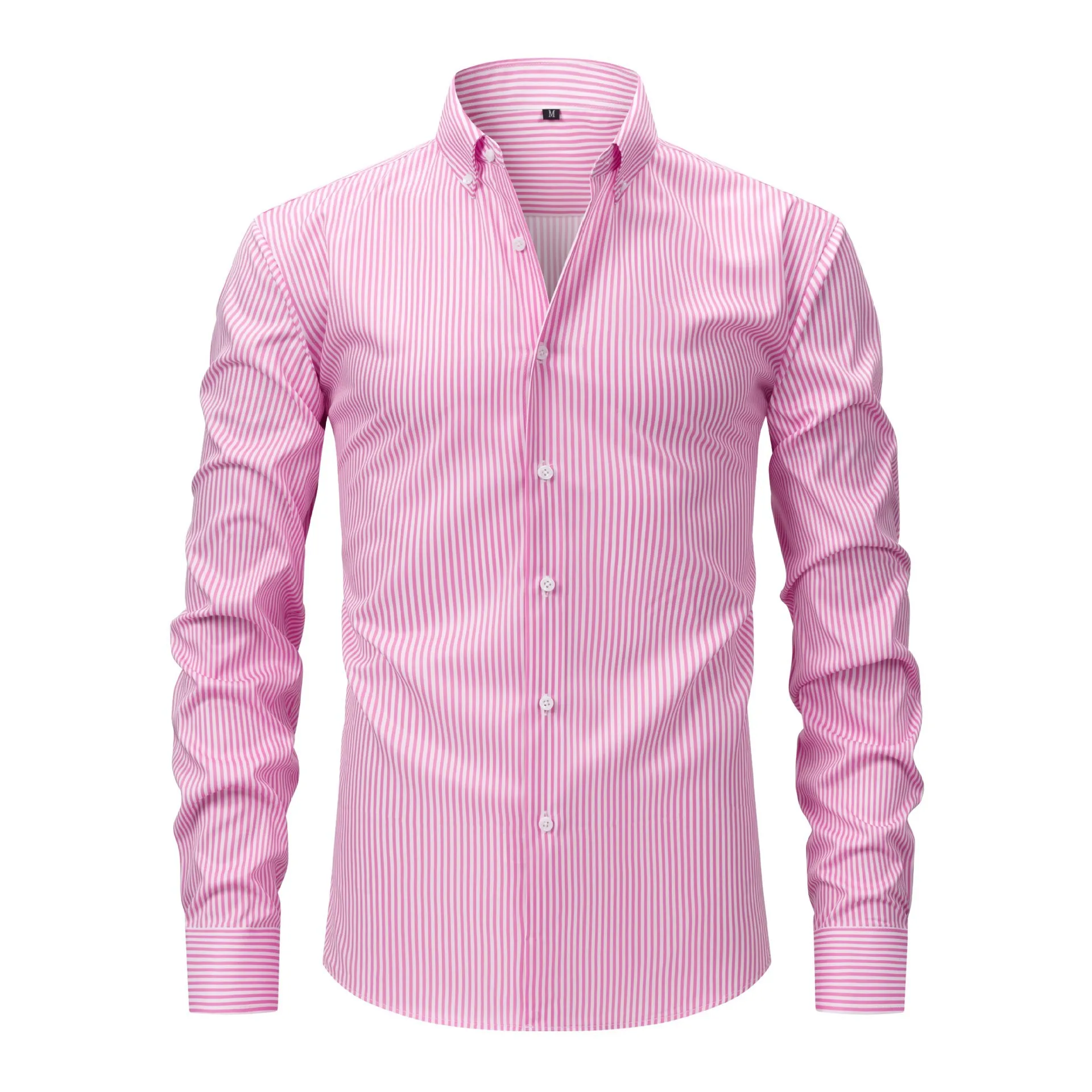 

High Stretch & Wrinkle-Free Men's Shirt | Stylish Striped, Slim Fit Turn-Down Collar, Premium Business Casual Long Sleeve Blouse