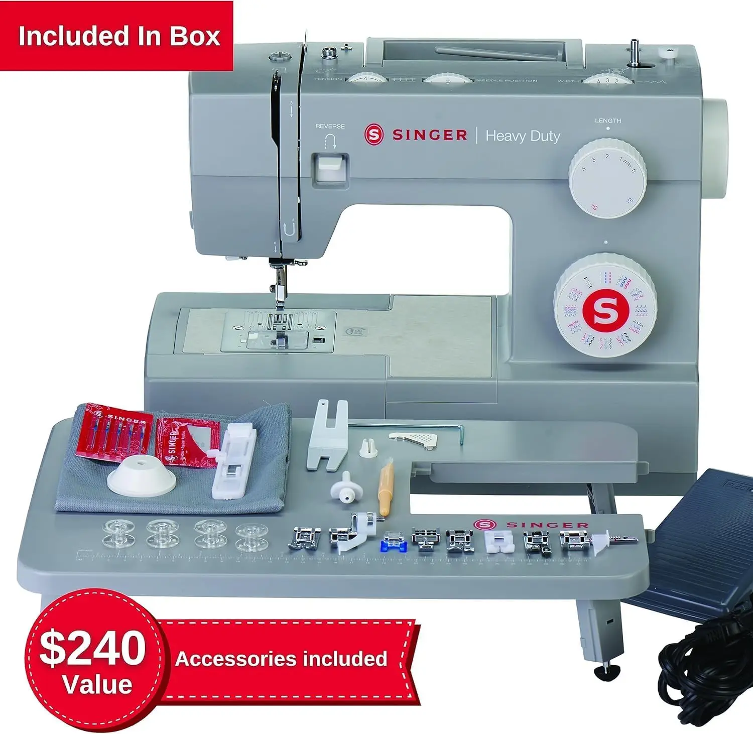 Singer Heavy Duty 6380 Sewing Machine With Extension Table & Accessory Kit | Strong Motor With Enhanced Piercing Power, 110