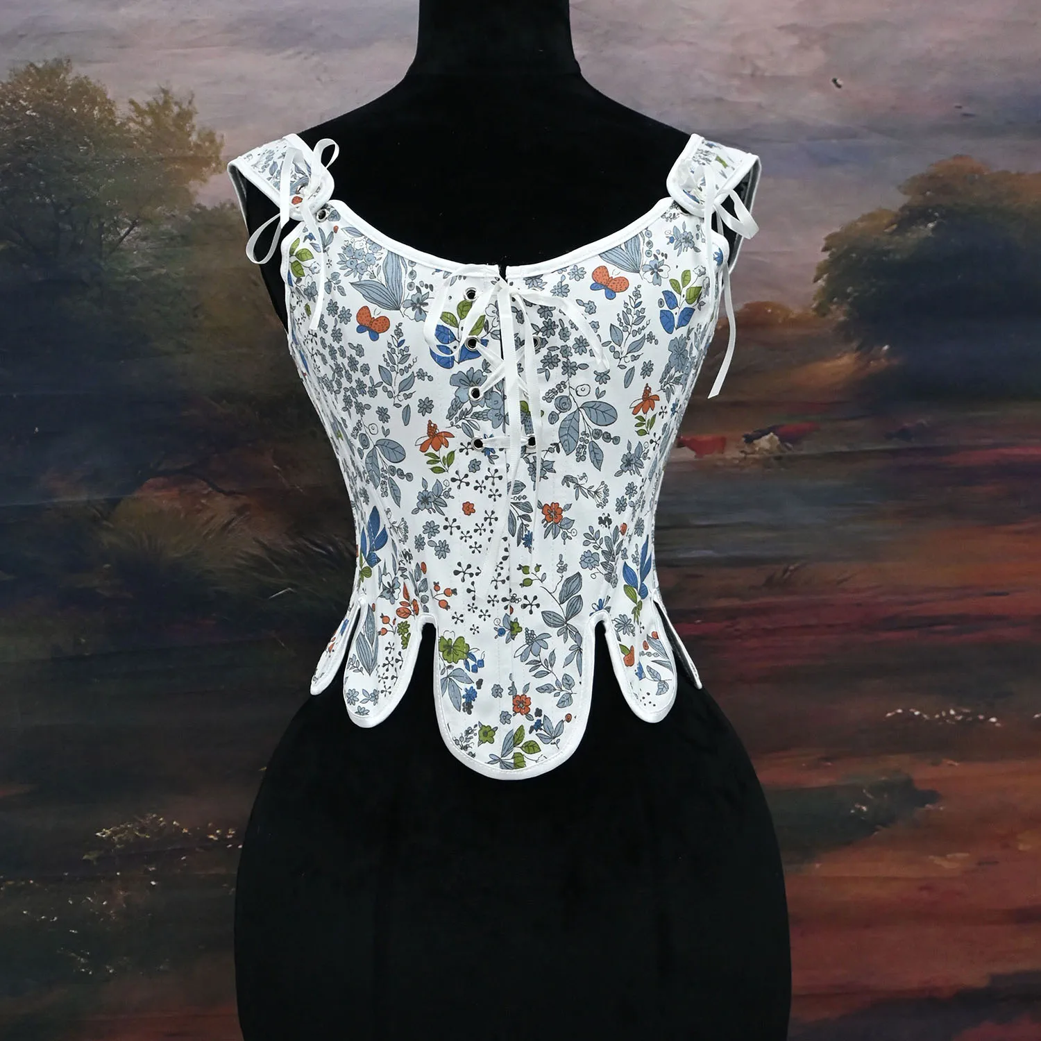 Vintage Court Style Slimming Top - Front Split Petal Hem Corset Back Lace-Up Bustier for Women