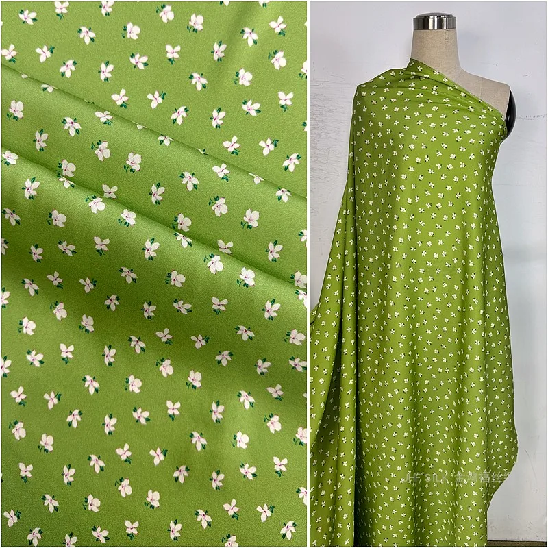 Green Base Floral Natural Silk Fabric for Shirts, Dresses, Pants, Wide-width, Anti-wrinkle, Elasticity