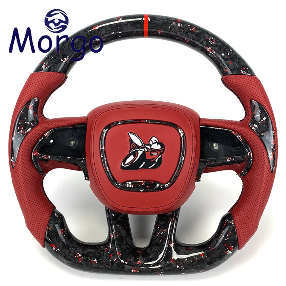 For Dodge Custom Embroidery Forged Carbon Fiber Steering Wheel for Dodge Charger Challenger Hellcat SRT RT Racing Style Design