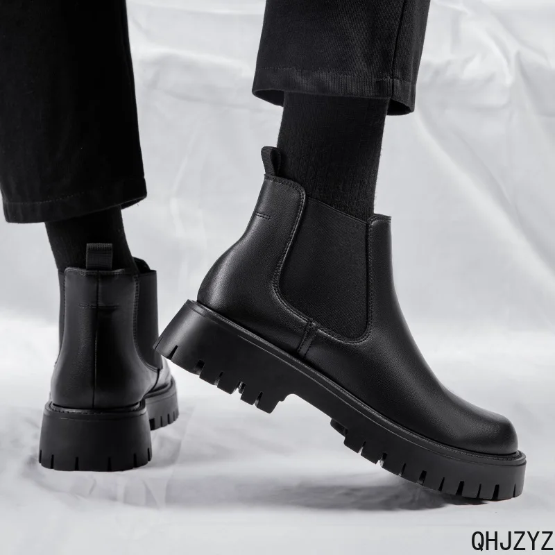 Men's Casual High Top Leather Shoes Business Retro Simple Leather Boots Short Boots Korean British Trendy