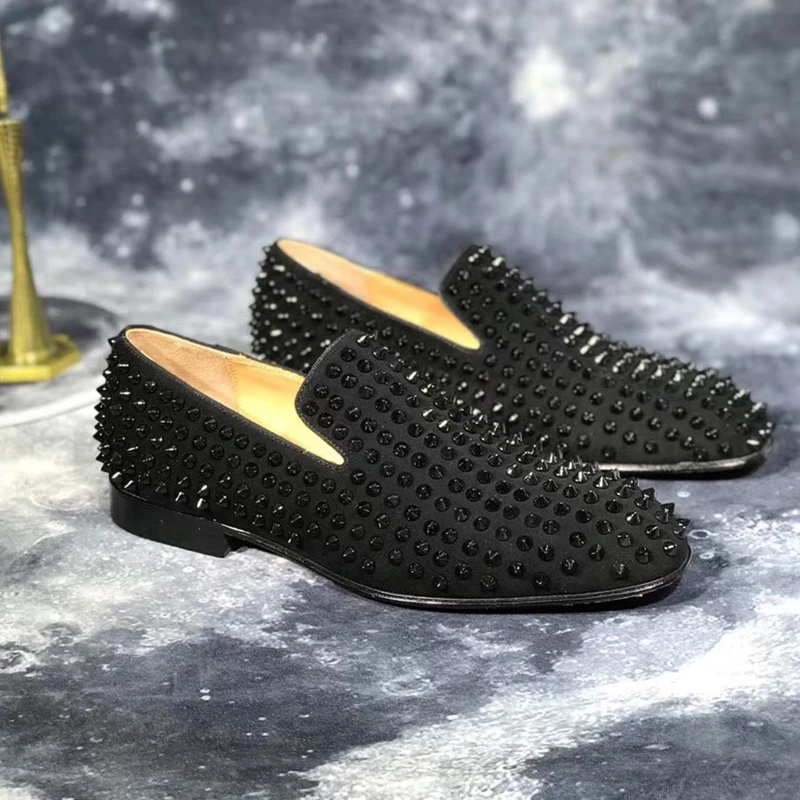 DYNJASONCGK Handmade Men Shoes Black Color 3 Styles Genuine Leather Men\'s Slip-On Loafers High quality Red Sole Rivet Decoration