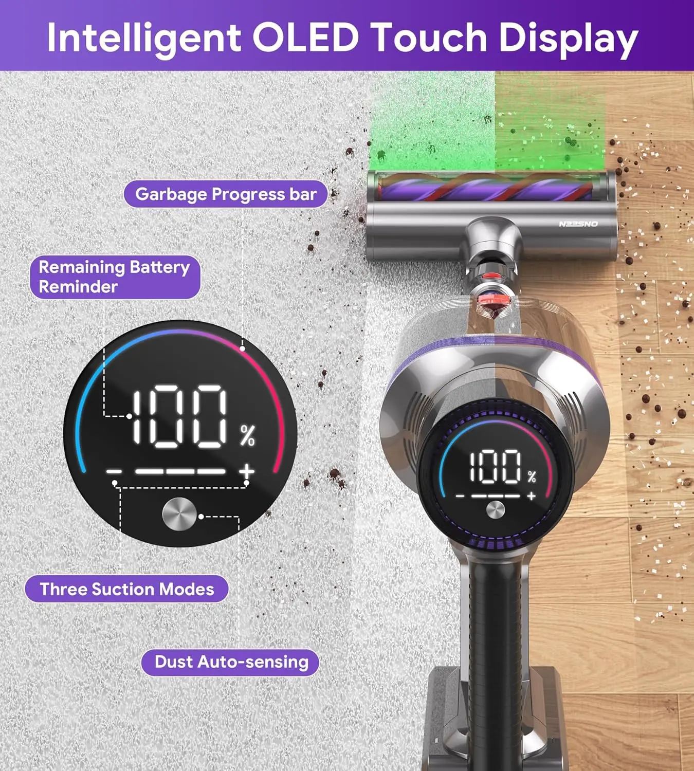 Aspirapolvere senza fili per la casa, aspirapolvere senza fili con aspirazione potente da 65 minuti/580 W/45 Kpa, aspirapolvere senza fili