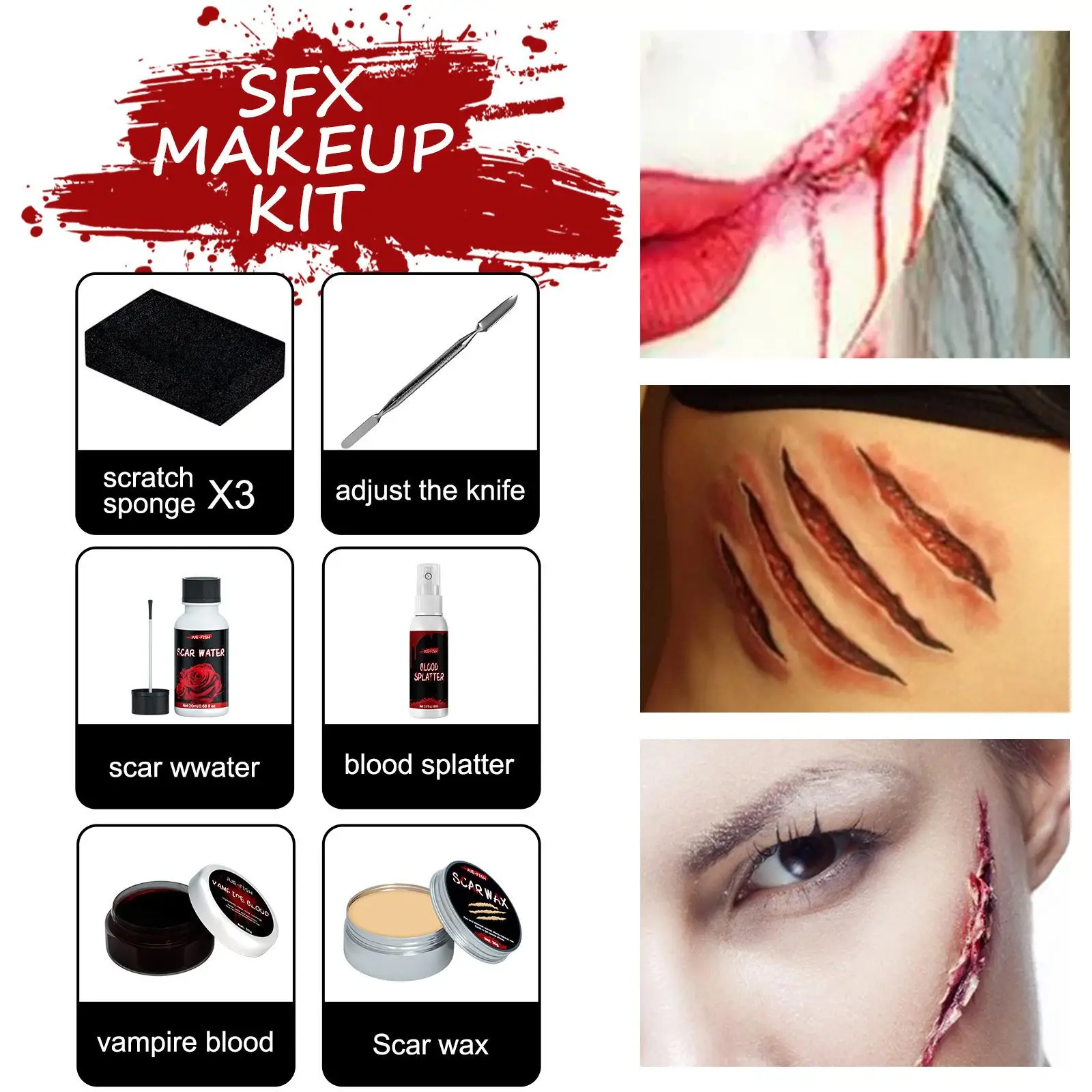 Professional Special Effects Halloween Makeup, Painted Dress up Scars for Costume Party Festival