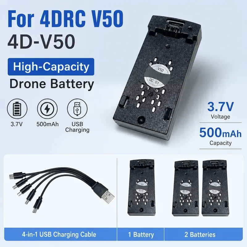 [NEW] High Quality 3.7V 500mAh Drone Battery for 4DRC V50 4D-V50 RC Foam Fighter Jet Bomber Airplane Spare Parts Drone Accessory
