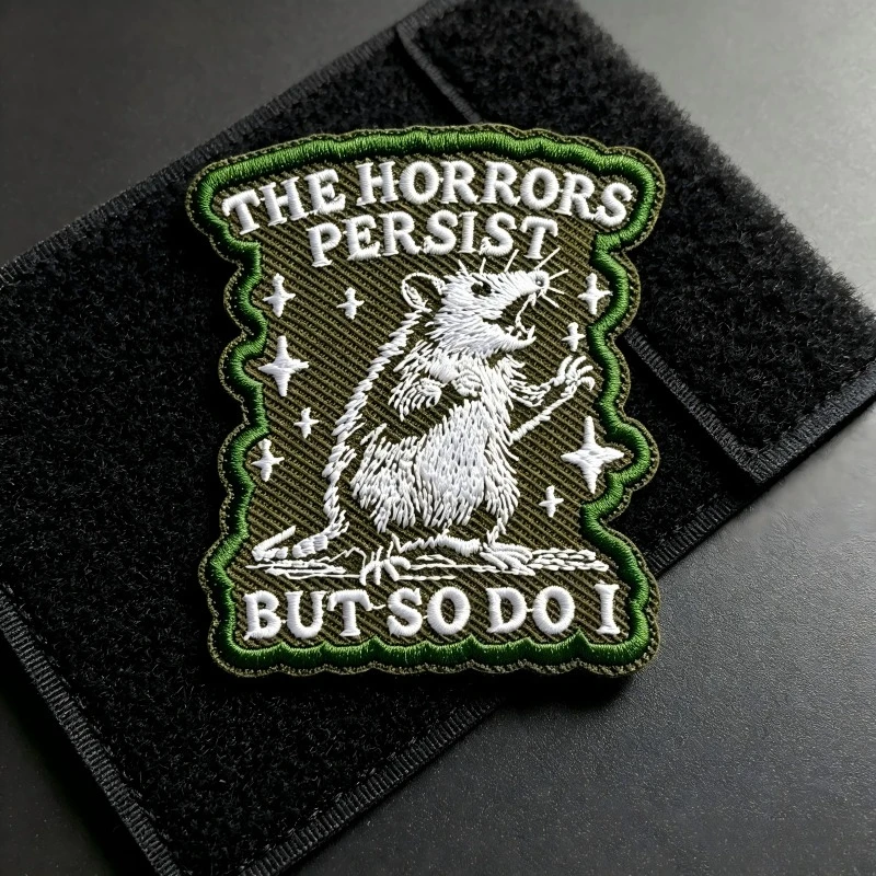The Horrors Persist But So Do I Rat Embroidered Patch Hook & Loop Tactical Morale Badge Backpack Vest Cap Applique