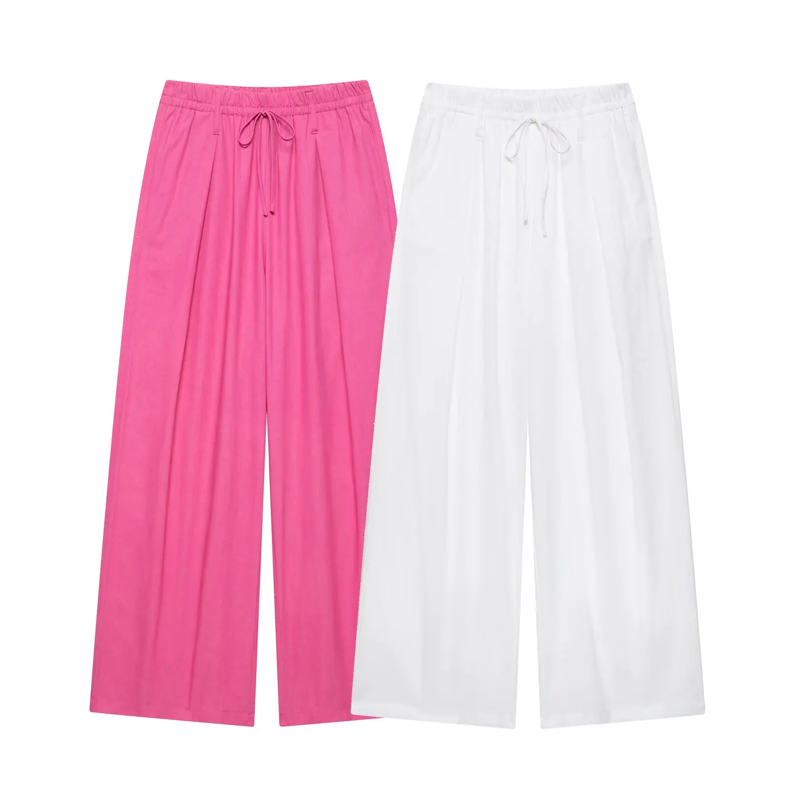 

UNIZERA2025 Summer New Women's Clothing Simple Temperament Pleated High Waist Wide Leg Casual Mopping Trousers