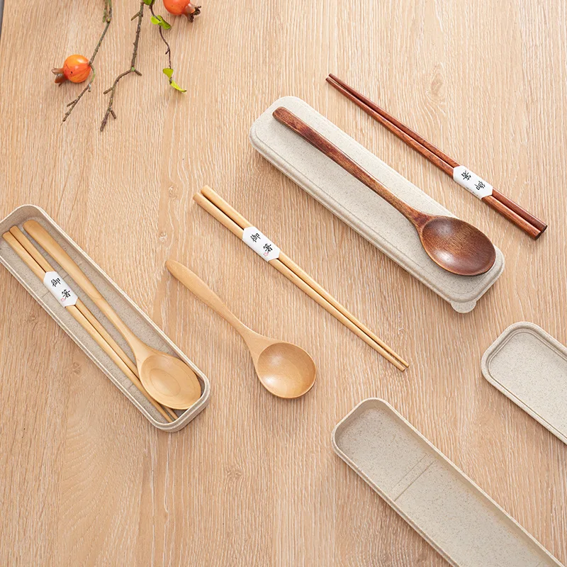 Japanese Chopsticks Wooden Spoons Dinnerware Set Portable Outdoor Travel Lotus Wood Nan Wood Tableware Set